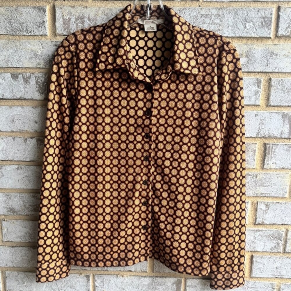 MICHAEL Michael Kors Long Sleeve Button Up Geometric Print Shirt Women's Size M